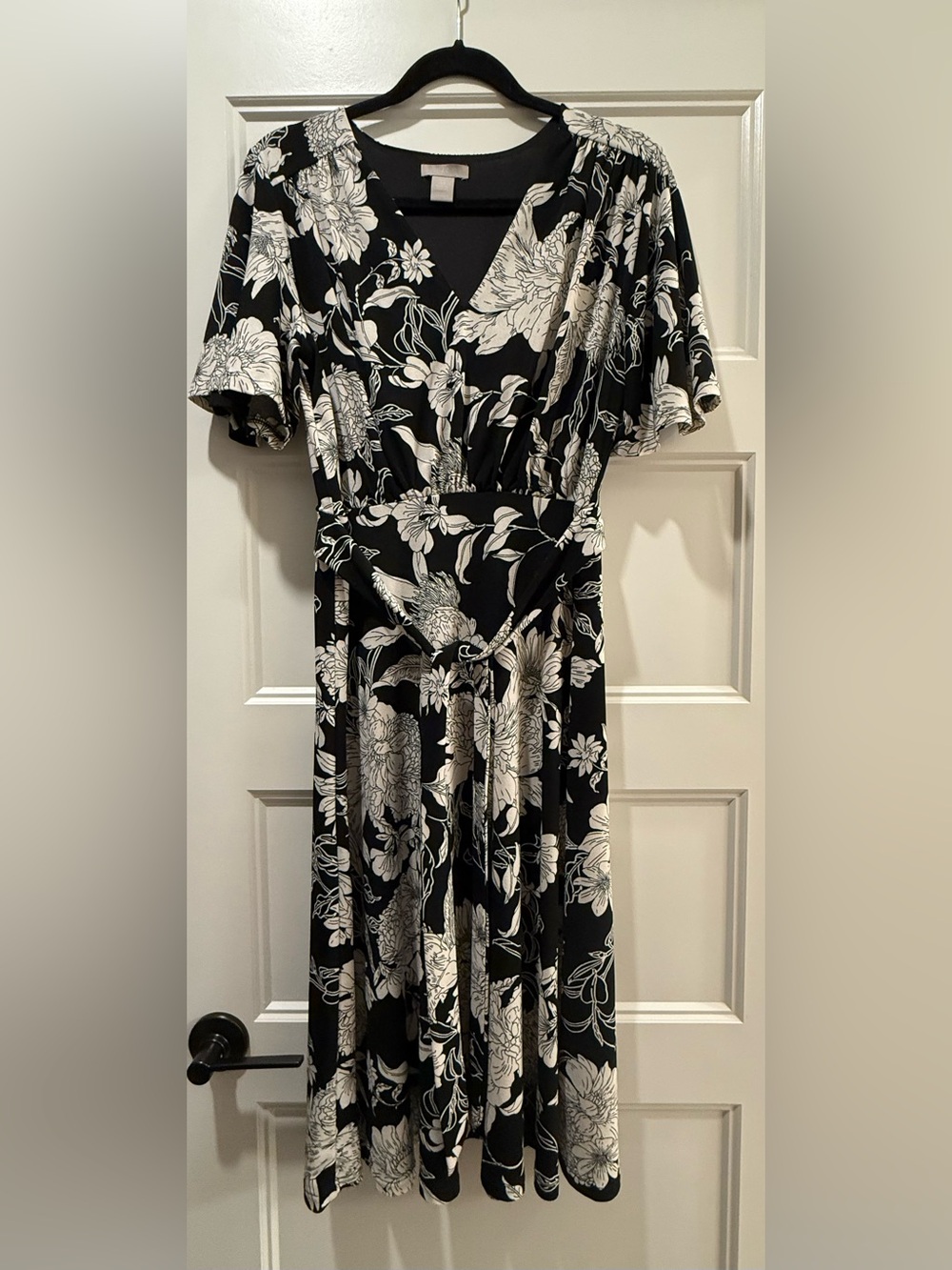 H&M Black and White Floral Midi Dress